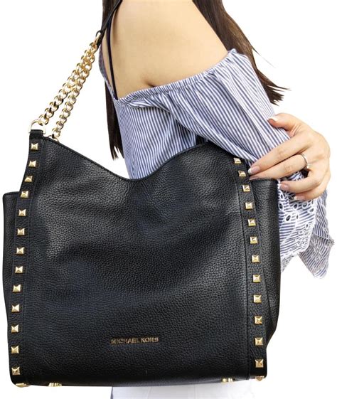 michael kors newbury medium black leather shoulder tote handbag|MICHAEL Michael Kors Newbury Medium Chain Tote .